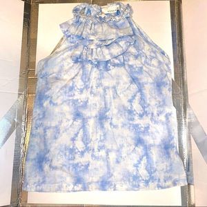 Kenar Abstract Cloud Print Ruffle Halter Racerback